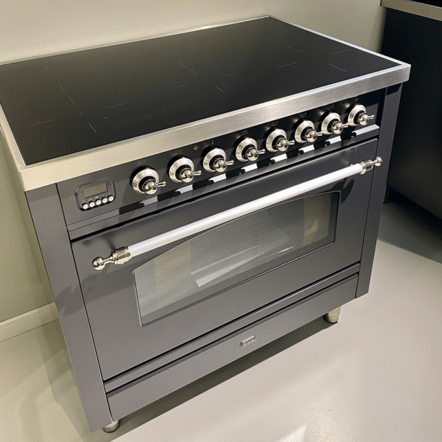 Showroom Deal 8211 Inductiefornuis 90cm 8211 Ilve Nostalgie 8211 Mat Grafiet Chroom